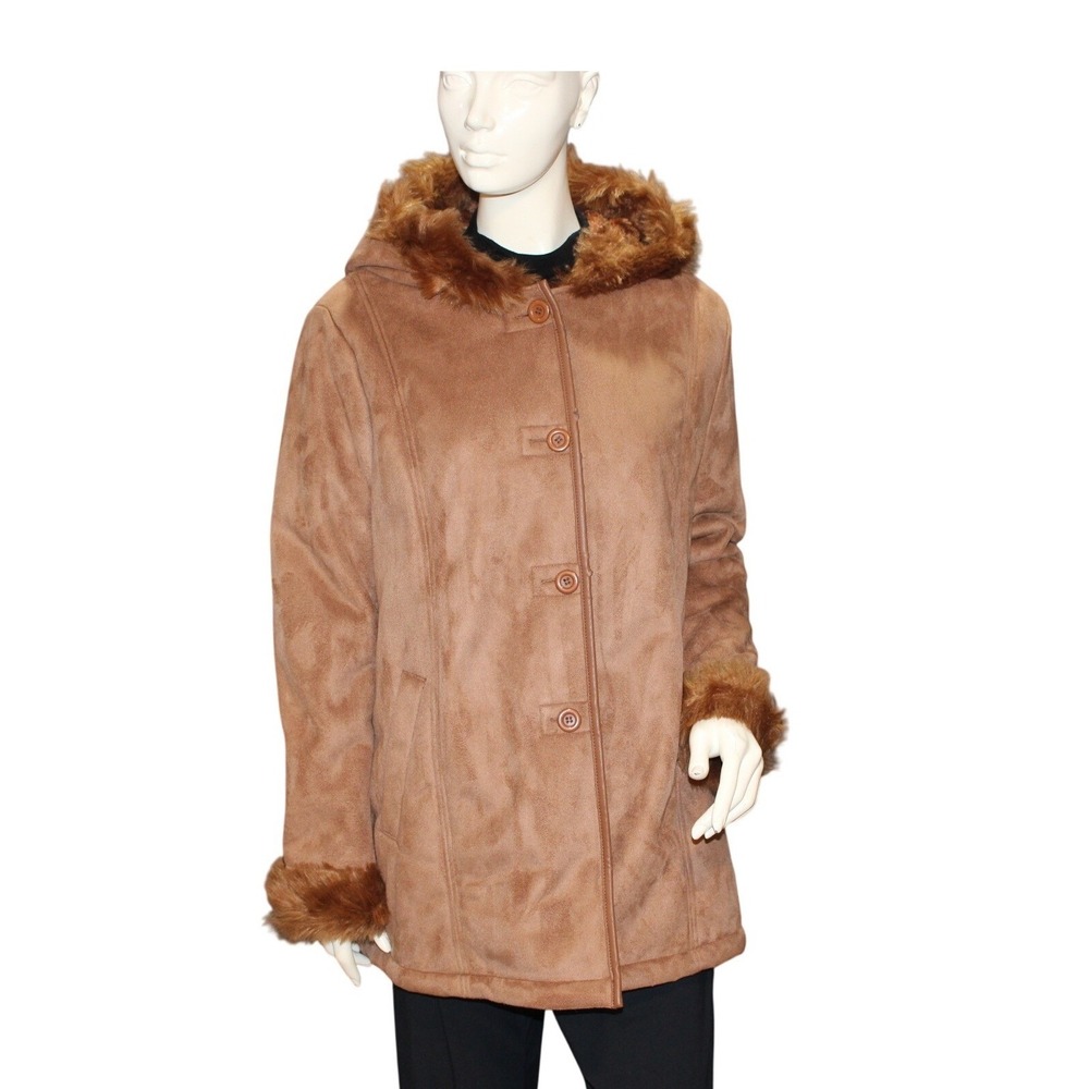Excelled Collection Faux Suede Hooded Jacket Size L NWT VTG Y2K